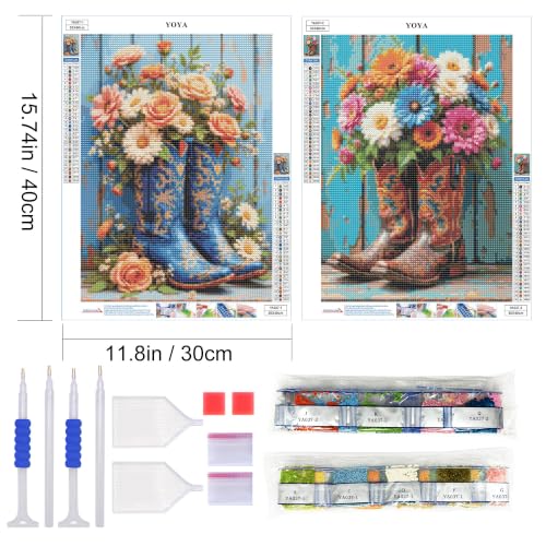 YOYA 2 Pack 5D Cowboy Boots Diamond Art Kits for Adults 12x16 Inch - color: Cowboy Boots 037