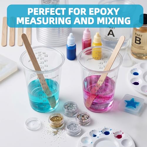 150 Pieces Plastic Measuring Cups 8oz, Disposable Epoxy Resin Mixing Cups with Measurements, Clear Liquid Measuring Cups for Resin, Paint, Mixing and Crafts