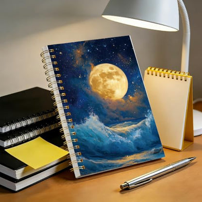 INFUNLY Lunar Space Notebook Journal 160 Pages 5.5x8.3 Inch Moon Stars Spiral Notebook Bleed-Proof Paper Lay-Flat Metal Coil Starry Sky Design Writing Pad For Note Taking School Office Women Gift
