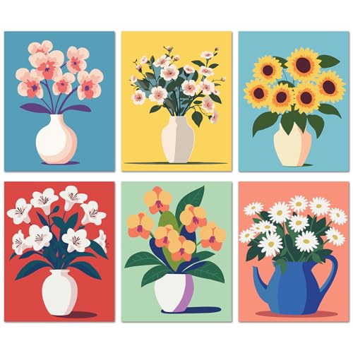 Bougimal 6 Pack Paint by Numbers Kit for Adults Beginners, 11" W x 14" L Daisy Vase DIY Acrylic Paint Set on Canvas Without Frame in Box, Adults Kids Paint by Numbers Kits for Home Wall Decor - color: Flower Vase, size: 11" W x 14"L