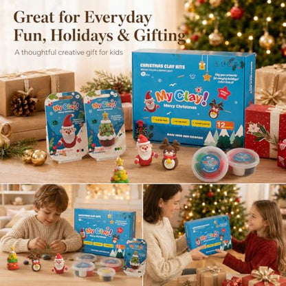 Air Dry Clay for Kids, 12 Christmas Modeling Clay DIY Model Magic Clay Kit with Tools&Tutorials, Soft&Non-Sticky, Safe&Non-Toxic, Creatible Art Crafts Toys Gifts for Kids,Christmas Crafts Xmas Gift - color: 12 Packs Christmas Clay Kit
