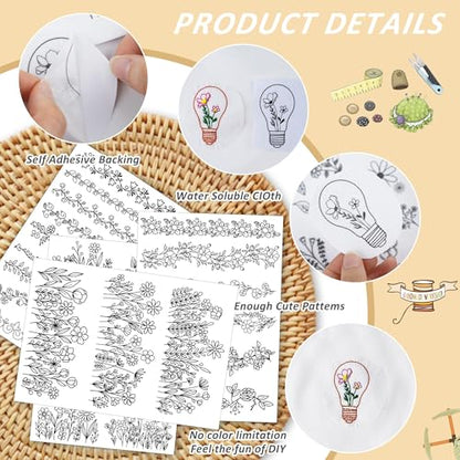 Water Soluble Stabilizer for Embroidery - Flower Stick & Stitch Embroidery Paper Wash Away, Floral Lace Frame Hand Sewing Embroider Patterns for Jean Bag T-Shirt (4 Sheets) - style: Flower013