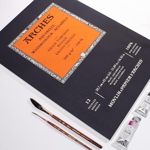 Arches Aquarelle Watercolor Pad, Rough, 140lb/300gsm, 12 Sheet, 11.69x16.53 inch, Arches Watercolor Paper 100% Cotton - size: 11.69"x16.53", style: Rough