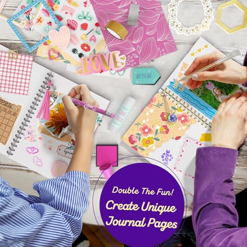 DIY Journal Kit for Girls Ages 8+, Stationery Set for Teen Tween Girl Gift | 2 Notebooks & 150+PCS, Arts and Crafts Kit, Scrapbook & diary kit, Birthday gifts for girls ages 8-14, Teen girl trendy stuff