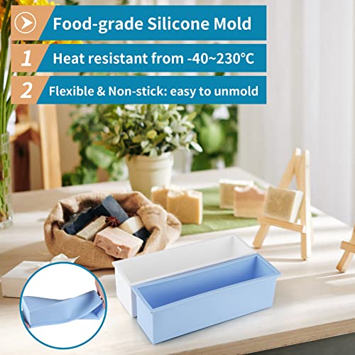 2 Pcs Loaf Soap Mold with Plastic Box, Flexible Silicone Rectangular Mold 42oz, Swirl Making Tool for DIY Soap, Handmade Candles, Resin Casting, Homemade Desserts (Blue) - color: Blue