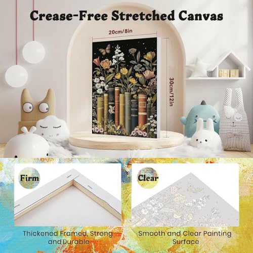 xackcme Book Paint by Numbers for Adults with Framed Canvas 8x12 inch | Flowers Paint by Number on Canvas, DIY Books Acrylic Oil Painting Kits with Wooden Easel Brushes for Home Wall Decor - color: BKH1846