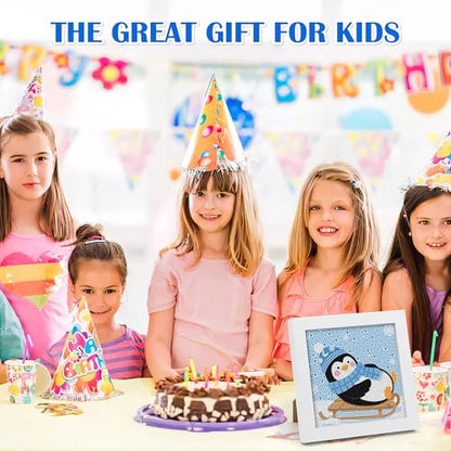 Leixonl Diamond Art Kits for Kids with Framed (7 in) Cartoon Animals DIY Gem Art Painting - Arts & Crafts Gifts for Beginners & Teens (Penguin) - color: Penguin