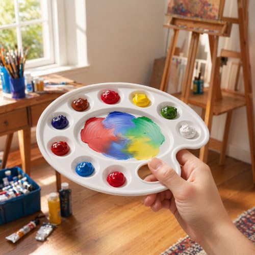 Hulameda 15Pcs Plastic Oval White Paint Tray Palettes for Adults to Paints | Paint Palettes,Paint Pallets with Thumb Hole for Kids,for Painting or DIY Craft Class,9 x 6.6 Inch - color: 15pcs