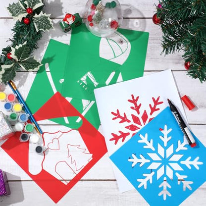 Henoyso 24 Pcs Winter Stencil for Kids 8 Inch Reusable Christmas Templates | Plastic, Drawing Painting Templates, Snowflake, Gingerbread, Candy Cane, Blue White Red, Wood Paper Scrapbook, DIY Art Crafts - style: Winter Style