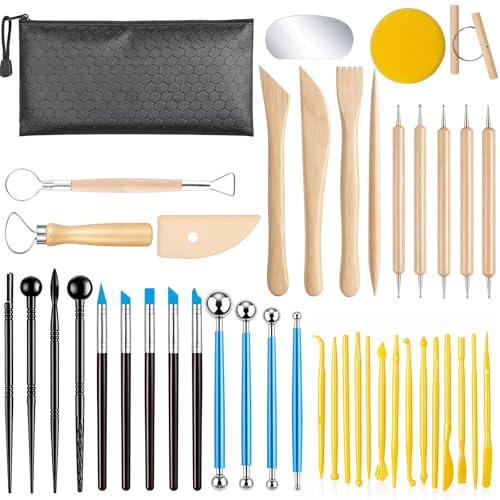 DKALIO 42 PCS Clay Tools Kit, Professional Polymer & Pottery Clay Tools Set with Stainless Steel Heads for Carving, Molding, Stippling, Shaping - Perfect for Artists, Beginners & DIY Craft Projects