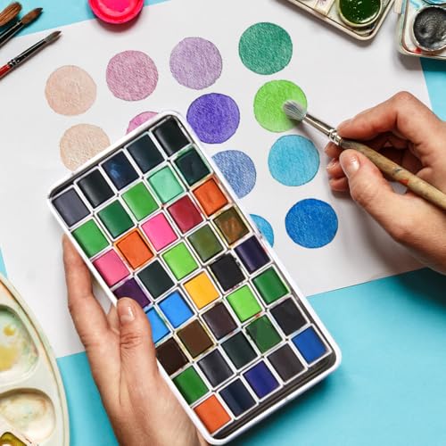 50Pcs Watercolor Full Pans Empty with Magnetic Stripe,Plastic Palette Tins - color: 50 Full Pans