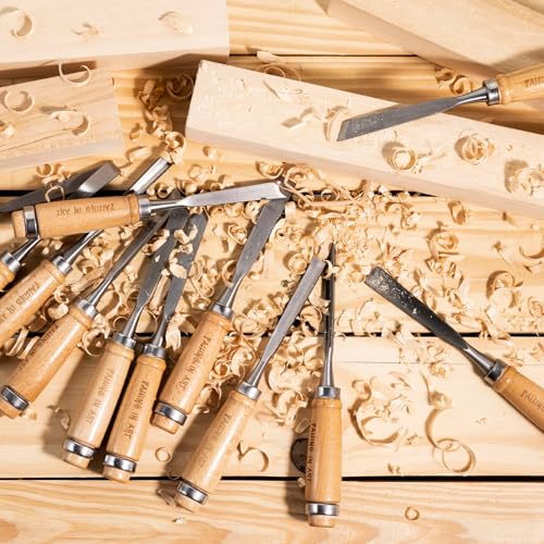 Falling in Art 12Pcs Wooden Carving Chisel Set with a Leather Pouch