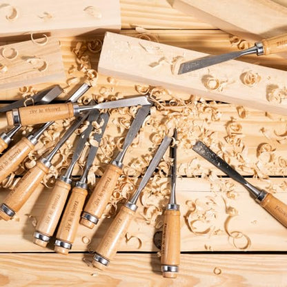Falling in Art 12Pcs Wooden Carving Chisel Set with a Leather Pouch