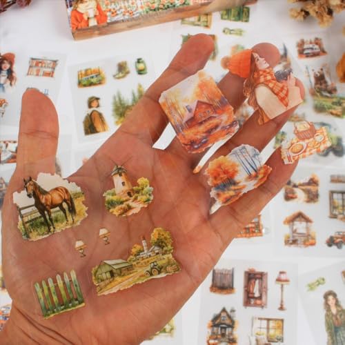 448Pcs Autumn Scenery Scrapbook Stickers for Scrapbooking Supplies, Transparent PET Aesthetic Stickers for Journaling, Junk Journal, Planner, DIY Craft Art, Scrap Booking Supples Kit - color: Autumn Moon Lasts Forever