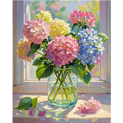 AECIY Paint by Numbers for Adults Beginners Hydrangea Flowers DIY Paint by Numbers Kits for Beginners Flowers Acrylic Painting by Numbers Home Decor House Art Plant DIY Canvas Painting 20x16In - color: P0006