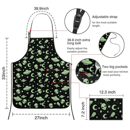 Apron with 2 Pockets,Kitchen Chef Artist Aprons for Cooking Gardening Baking Painting, Waterproof Apron 33" x 27" - color: Alien