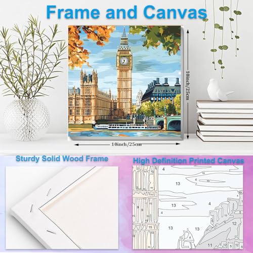 Artunion Framed Paint by Numbers Kit for Adults Beginners & Kids Ages 8-12,Big Ben Paint by Number with Frame,London City Paint by Numbers Kit on Canvas 10 * 10 Inch Without Easel - color: ZXT-241-F
