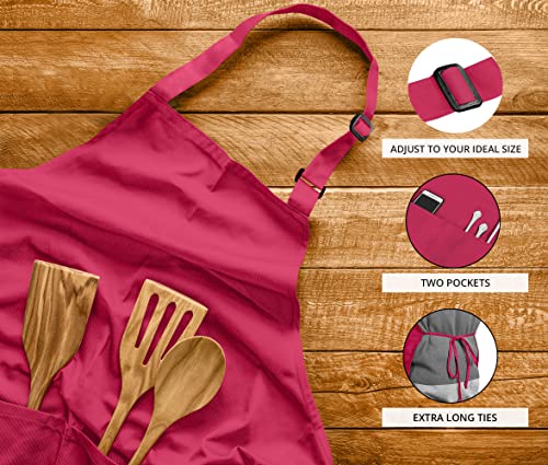 Utopia Kitchen 2 Pack Bib Apron, Adjustable with 2 Pockets, Water and Oil Resistant, Cooking Kitchen Chef Apron for Women Men - color: Pink