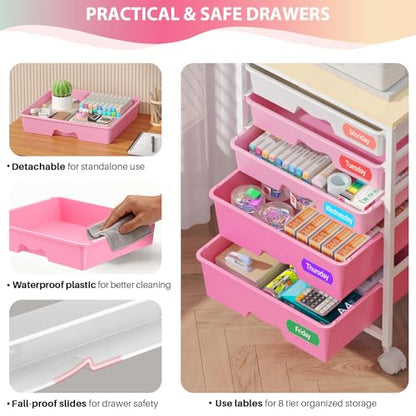 Goovilla Rolling Cart with 5 Drawers for Craft, Art, Dorm, Office, Pink - size: Pink