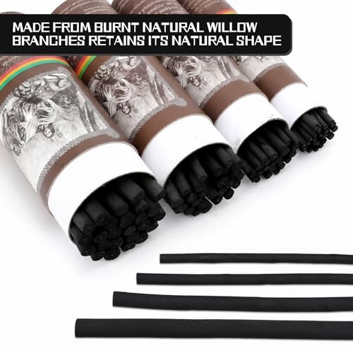 100 Pcs Willow Charcoal Sticks, Black Willow Charcoal for Artists Beginners Students, Drawing Charcoal for Sketching and Shading, Art Supplies(2-4mm, 4-5mm, 5-7mm,7-9mm)