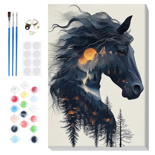 Bowetile Framed Horse Paint by Numbers Kit for Adults, Adults' Paint-by-Number Kits on Canvas, Painting by Numbers Animal, Acrylic Animals Number Painting for Home Wall Decor, 8x12in - color: Horse-02