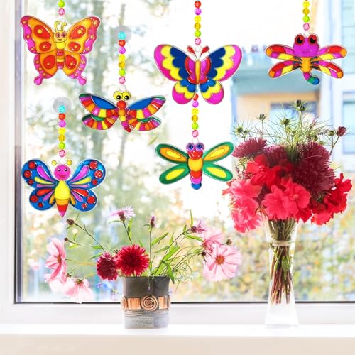 Ayhuhra 30 Set Butterfly Dragonfly Suncatcher Craft Kits, DIY Window Art | Spring and Easter crafts for summer parties, floral decor, garden themes, nature-inspired windows, and seasonal art projects - style: Butterfly