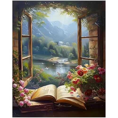 CRZMODE Book Paint by Numbers Kit for Adults, Book Paint by Numbers for Adults, Acrylic Painting Crafts for Home Decor Gift (16x20inch) - color: Landscape(16X20")