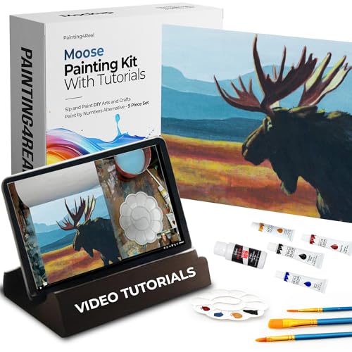DIY Painting Class Kits for Adults with Video Tutorials, Learn to Paint Moose, How to Paint with Acrylic Paint Sets for Adult, 9 Peices Art & Painting Supplies Gifts for Mom - color: Moose
