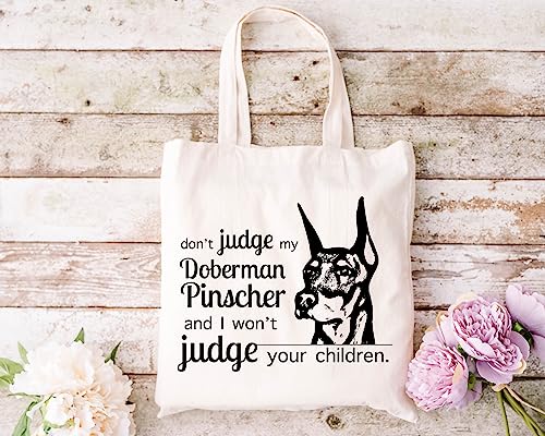Pet Studio Art Don't Judge My Dog Tote Bag - color: Doberman