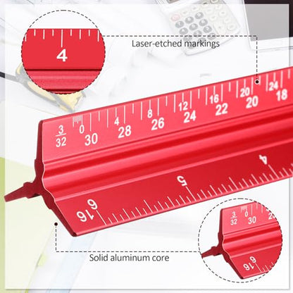 Fumete 12 Pack 6 Inch Architectural Engineering Scale Rulers Small Scale Ruler Pocket Size Scale Ruler Construction Rulers Imperial Measurements for Architects Engineering, Draftsman Drawing(Red) - color: Red