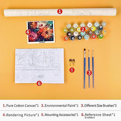 TUMOVO Paint by Number, Flowers Paint by Numbers for Adults Beginner, Chrysanthemum Oil Painting by Numbers on Canvas, Modern Painting Kit with Brushes and Pigment, 16x20 Inch | Flowers Art on 16x20 Inch Unframed Canvas with Acrylic Paints and 3 Brushes R