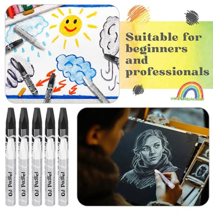 48 Pcs Black and White Soft Oil Pastels Bulk Artists Oil Crayons Single Color Hexagonal Creamy Pastel for Artists Beginners Painting Drawing Relaxing Blending - color: White and Black