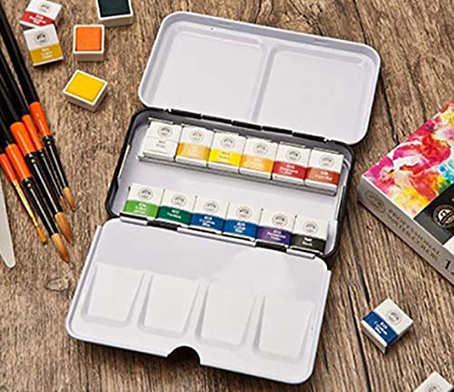 Mungyo Professional Half Pan Size Water Colors Set in Tin Case/Integral Mixing Palette in The lid (12 Colors) - color: 12 Colors