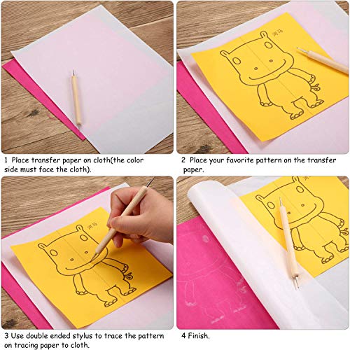 Outus 100 Sheets White Carbon Graphite Transfer Paper A4 Size Tracing Carbon Copy Graphite Paper with 5 Embossing Stylus Tracing Stylus Dotting Tools for Dark Cloth Fabric Embroidery and Wood - color: White