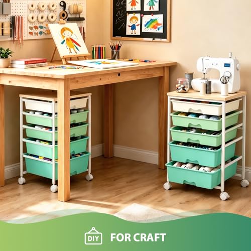 Goovilla Rolling Cart with 5 Drawers for Craft, Art, Dorm, Office, Green - size: Green