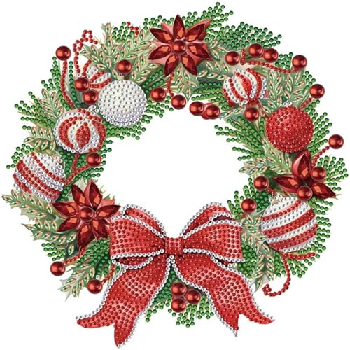 KTHOFCY 5D DIY Diamond Painting Kits for Adults Kids, Whitelotous Christmas Wre Full Drill Embroidery Cross Stitch Crystal Rhinestone Paintings Pictures Arts Wall Decor Painting Dots Kits 11.8X11.8 IN