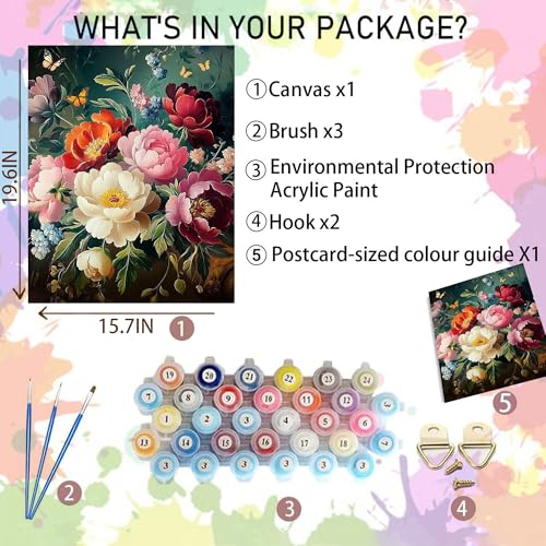 Arttoplus Flowers Paint by Numbers Kit for Adults Beginner 16x20 inch - color: MT20836-US
