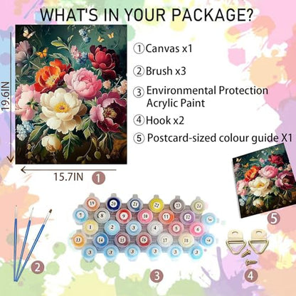 Arttoplus Flowers Paint by Numbers Kit for Adults Beginner 16x20 inch - color: MT20836-US