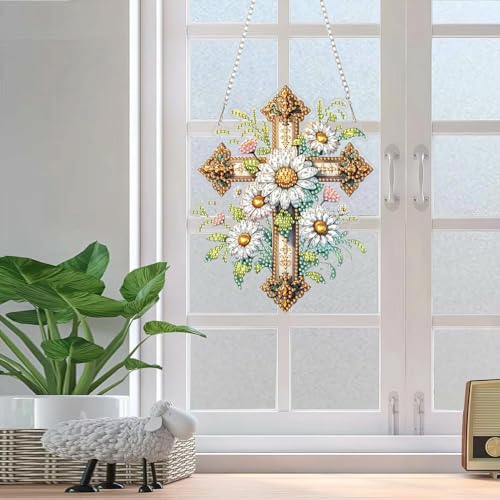 RYMILIE Hanging Diamond Art Kits for Adults Christian Floral Cross - color: DP02436