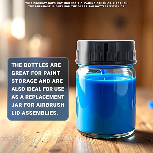 Master Airbrush (Pack of 10) TB-001 Empty 3/4 Ounce (22cc) Glass Jar Bottles with Plastic Lids - Replacement Jars, Paint Storage Bottles - Jars Screw Into Siphon Feed Airbrush Lid Adaptor Assemblies - size: 0.75oz - Glass - Lids