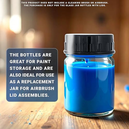 Master Airbrush (Pack of 10) TB-001 Empty 3/4 Ounce (22cc) Glass Jar Bottles with Plastic Lids - Replacement Jars, Paint Storage Bottles - Jars Screw Into Siphon Feed Airbrush Lid Adaptor Assemblies - size: 0.75oz - Glass - Lids
