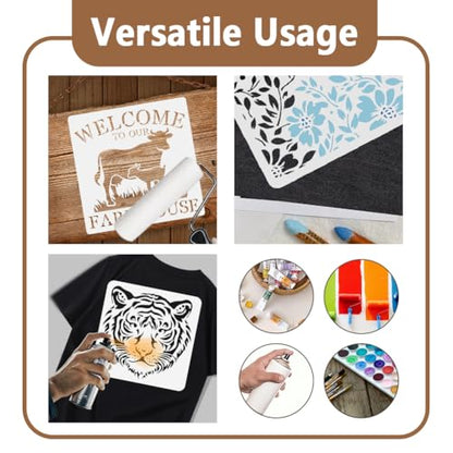2 Pack Feathers Mandala Stencils for Painting Reusable Plastic Feather Stencil for Painting on Wall Wood Furniture Fabric Canvas, DIY Craft Stencil - style: Feathers