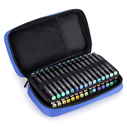 BTSKY Art Marker Carrying Case Lipstick Organizer-60 Slots Canvas Zippered - color: Blue