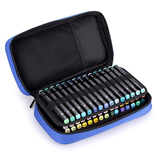 BTSKY Art Marker Carrying Case Lipstick Organizer-60 Slots Canvas Zippered - color: Blue