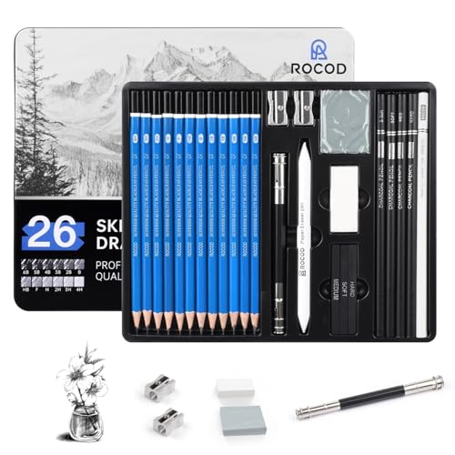 Sketch Pencils for Kids and Adults Drawing, 26-Piece Profession Sketching Pencils, Drawing Pencil for Artists Beginner Sketching, Art Graphite Pencil 6B to 4H