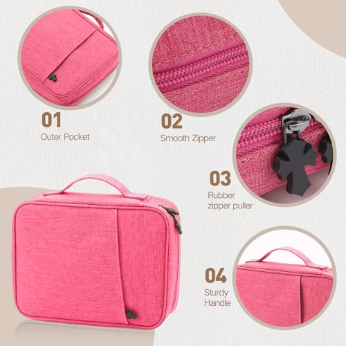 Bible Cover Bag With For Women Men Scripture Study Carrying Book Cover - color: Rose red
