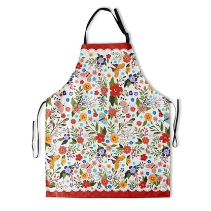 Funny Apron Polyester Grooming Aprons with Pocket for Cooking Kitchen Grilling Adults - color: Spring Flowers Red
