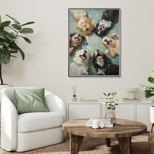 Happy Dogs Diamond Art Kits for Adults,Funny Animal Diamond Painting | Diamond Art Kit for Beginners, 5D DIY Full Drill Diamond Painting Gem Art, Home Wall Art Gifts(12x16 inch) - color: DP03652