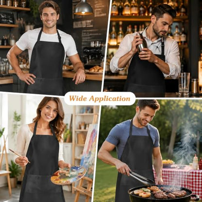 2/8/20 Pack Black Aprons for Cooking, Chef Aprons for Women Men with Pockets, Aprons Bulk Adjustable for BBQ - size: 2 Pack