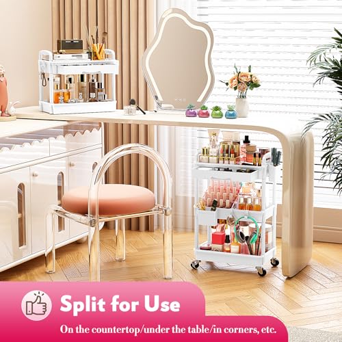 SUNALLY Makeup Cart Organizer with Drawer,3 Tier Rolling Makeup Cart, White - color: White, size: 3 Tier